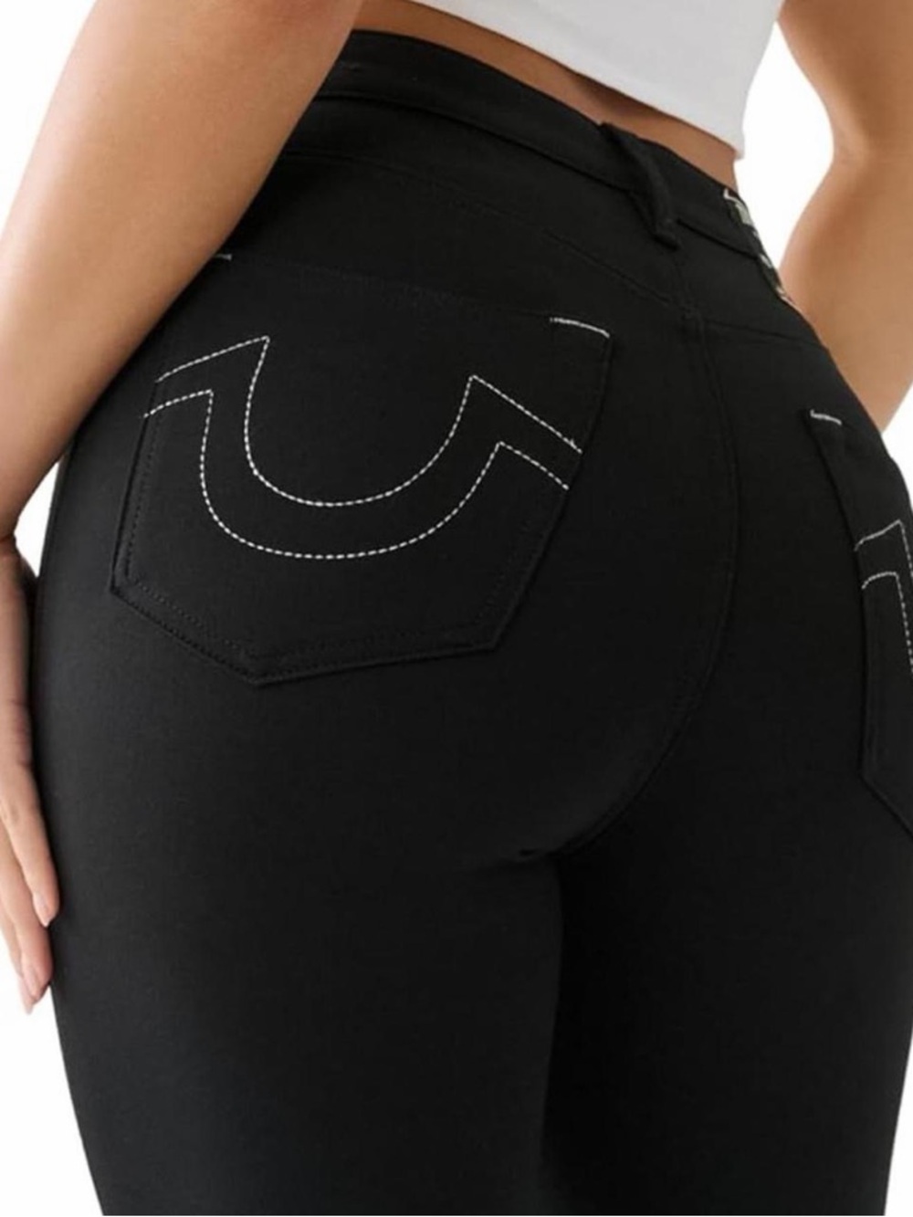 True Religion Black High-Rise Jeggings with Contrasting Stitching